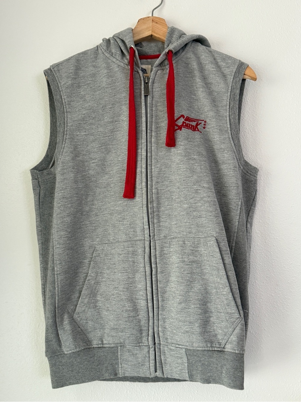 spunk Sleeveless Zipper Hoodie Hooded Workout Gym Training Sport  Vest Tank L